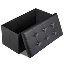 30" Folding Storage Ottoman Bench Storage Chest Footrest with Padded Seat Black
