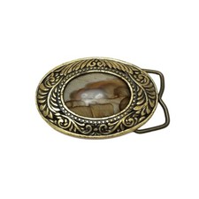 Vtg Ladies Southwestern Brass Jasper Gemstone Belt Buckle Size Small 2.5 X 1.75"