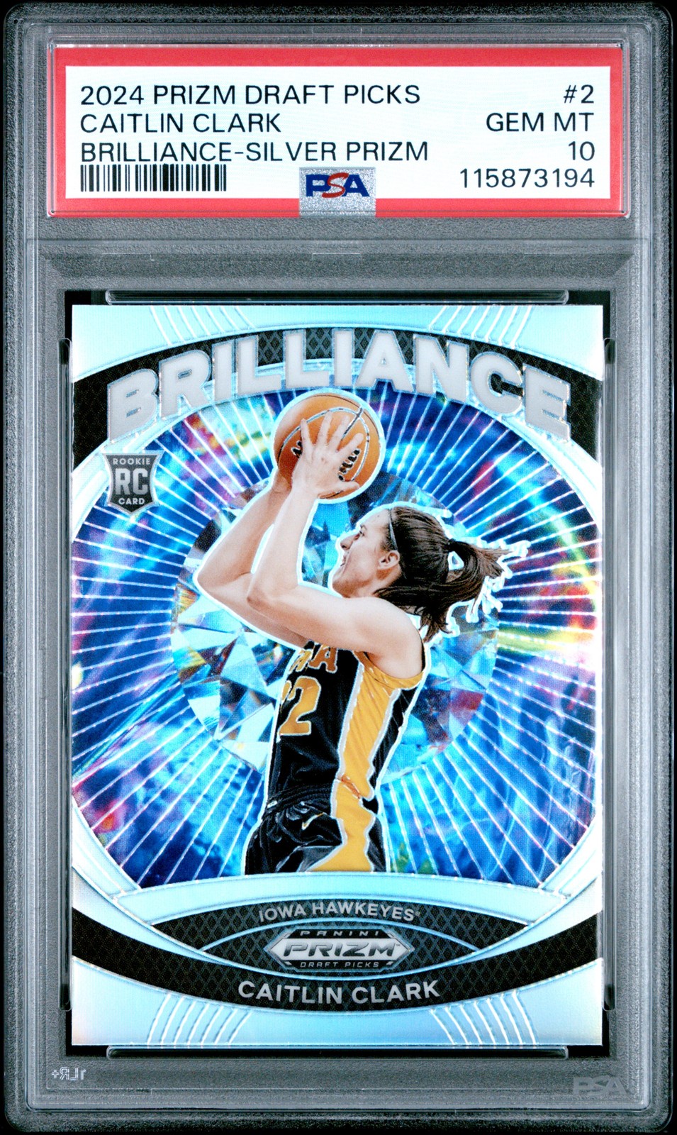 2024 PANINI PRIZM DRAFT PICKS BRILLIANCE SILVER PRIZM #2 CAITLIN CLARK RC PSA 10