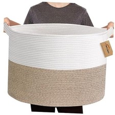 Large Rope Storage Basket, 22" X 22" X 14" Extra 22" x 22" x 14" White  Brown