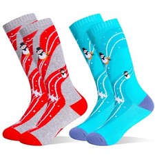 Kids Merino Wool Ski Socks 2 Pairs Boys Girls Thermal 7-12 Years 02 Red blue