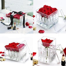 Acrylic jewelry display case, transparent acrylic rose box with lid, table