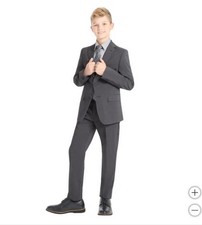 Kenneth Cole Boys Suit Gray Grey Jacket Pants Pockets Adjustable Waist Slim Fit