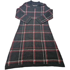 Liz Claiborne Sz Small Black Window Pane Plaid Long Sleeve Stretch Sweater Dress