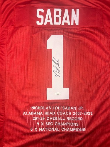 Nick Saban Signed Alabama Crimson Tide Quote Stat Accolades Jersey JSA COA🔥