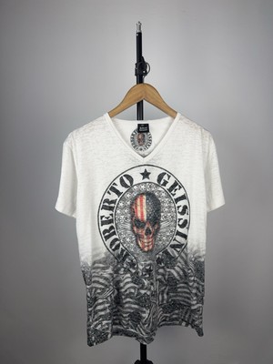 Roberto Geissini Skull Studded Graphic Tee   American Flag Men s L-XL size