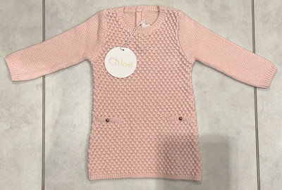 Neu mit Etikett Chloe rosa Strick Baby Mädchen Kleid 9 Monate