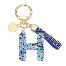Initial Letter Keychain, Gift Bling Letter-H Key Chain for Women, Blue