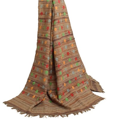 Sushila Vintage Brown Dupatta 100% Pure Khadi Hand Embroidered Long Stola Wrap