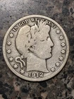 1912 S Barber 90% Silver Half Dollar 50c US Coin
