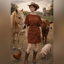 Free People Rough Rider Burnt Rust Orange Brown Open Back Wrap Mini Dress Size M