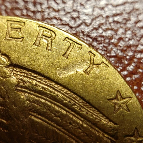 1915 G$5 Indian Head Gold Half Eagle - Mint Error Struck Thru - XF - G3746