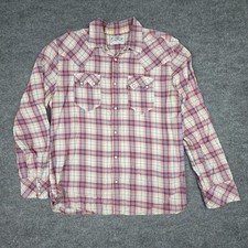 Vintage Levis Pearl Snap Shirt Mens XL White Red Plaid Sawtooth Western 