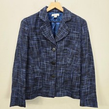 Vintage Coldwater Creek Tweed Jacket Blazer 10 Blue Linen Blend Office Career