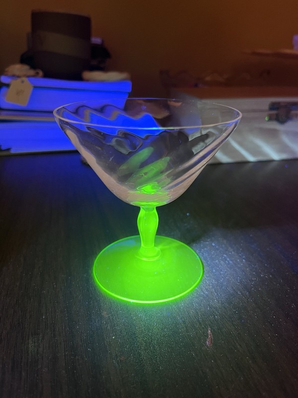 Tiffin Green Stem Clear Festoon Optic Martini / Sherbet Glass