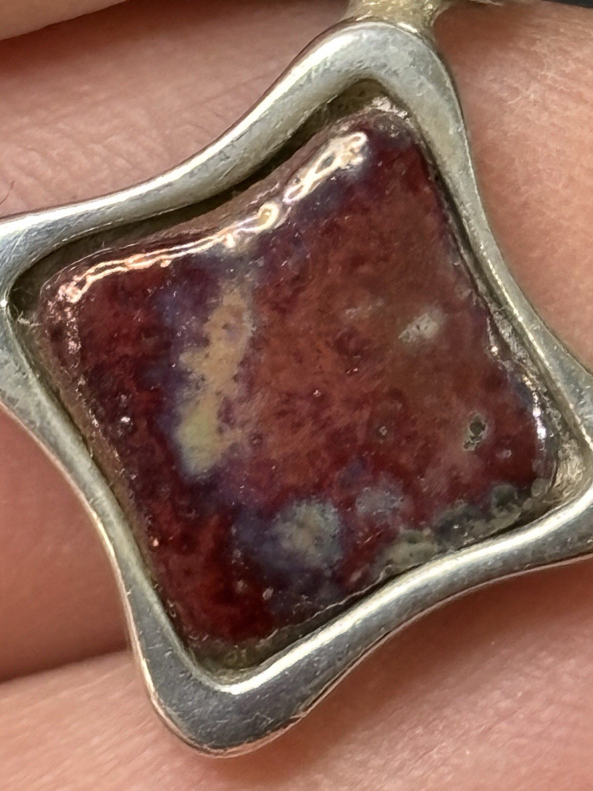 925 Sterling Silver Vintage Red Dichroic Glass Necklace Pendant
