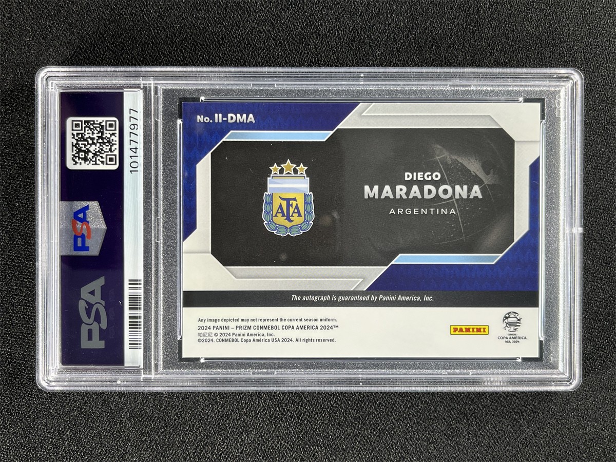 2024 Prizm Conmebol Copa America Diego Maradona International Ink Auto PSA 10/10 view 2