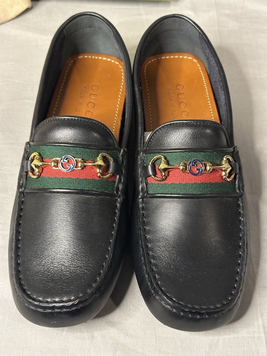 Gucci Ayrton Web Striped Leather Driver Loafers Men display picture 1