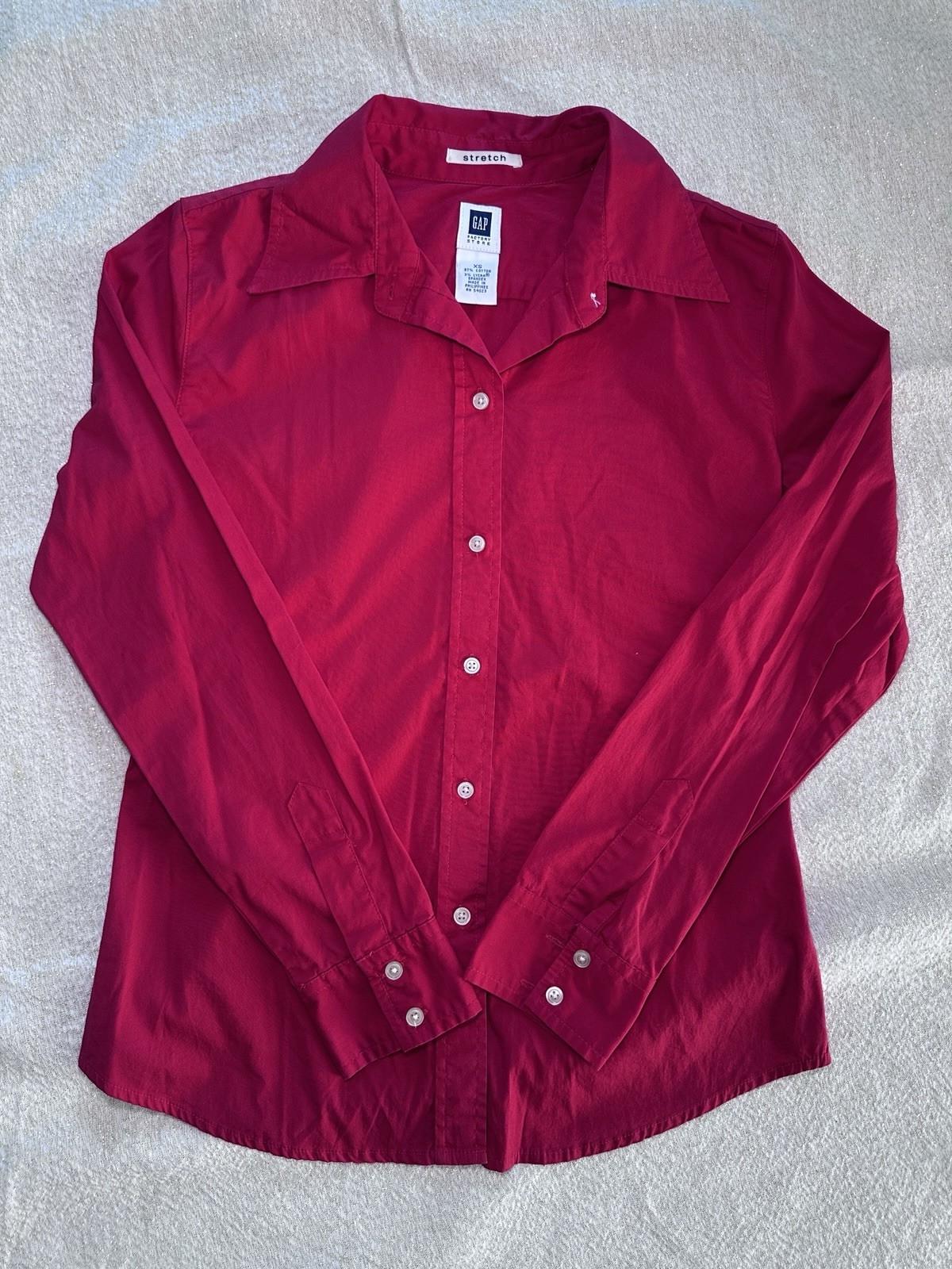 Gap Red Stretch Collared Button-Down Shirt Long S… - image 1