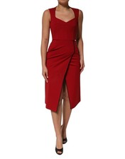 Dolce & Gabbana Red Viscose Stretch Slit Sheath Midi Women's Dress Authentic