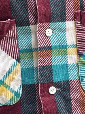 BEAMS PLUS Micro Chord Check Flannel Shirt M Plaid Cotton Japan