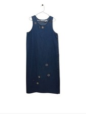 Vintage 90s Victoria Jones Denim Midi Dress M Floral Embroidered Beaded Boho