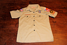 Boy Scouts of America BSA Women's Shirt Tan Medium Sewn Patches Short Sleeve