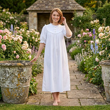 Vtg LL Bean Lanz white long cotton granny Tyrolean nightgown modest xl