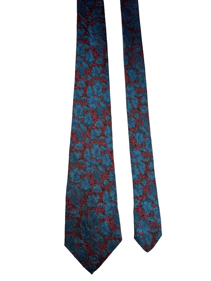 Corbata de seda BARTON MODA roja azul floral formal vintage para hombre Foto 2 de 3