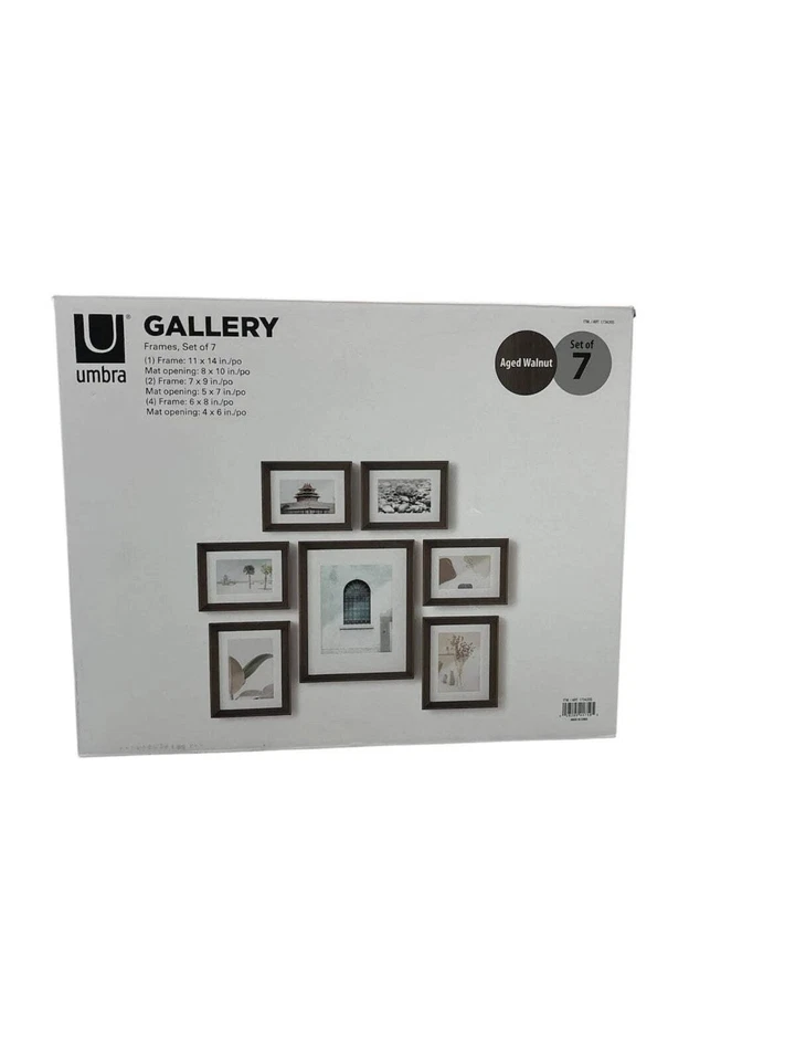 Juego de marcos de fotos Umbra Gallery colección de exhibición de pared de nogal envejecido de 7 piezas NUEVO Foto 2 de 4