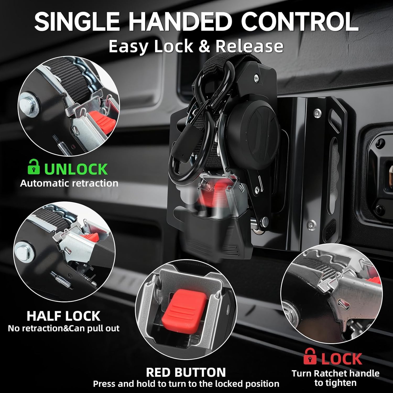 UNIONLUX Retractable Ratchet Straps Heavy Duty Fit for Ford F150, Upgraded 360°