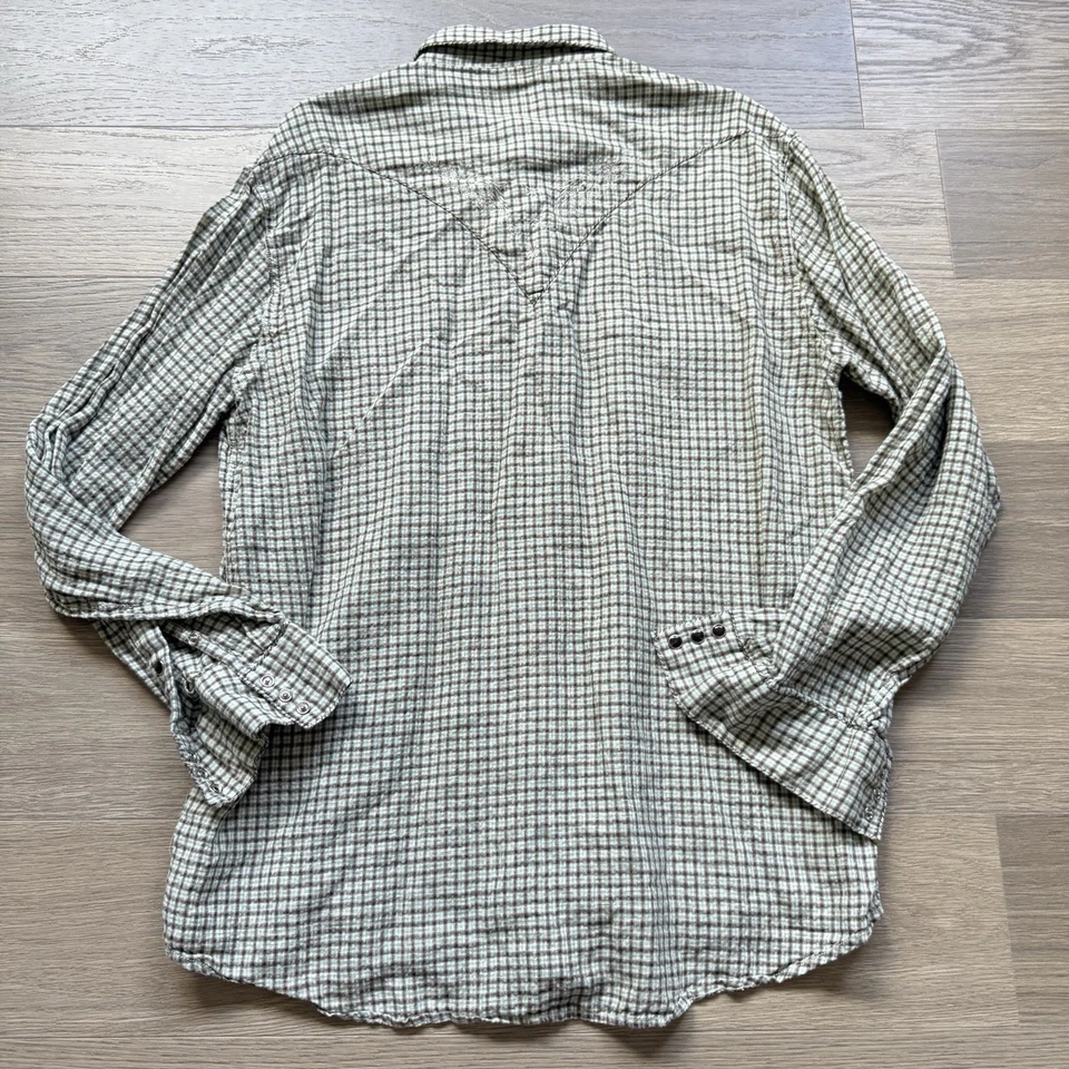 Camisa Ryan Michael Hombre XL Lino Algodón Cuadros Bordada Broches a presión Cuadros Foto 2 de 4