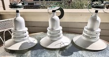 3 Vintage White Industrial Pendant Light Fixtures Wreflector Diffuser