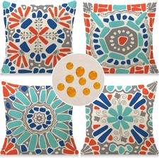 Weldomcor Waterproof Cushion Cover 18x18 inch Set of 4 Outdoor Throw Pillow Cov