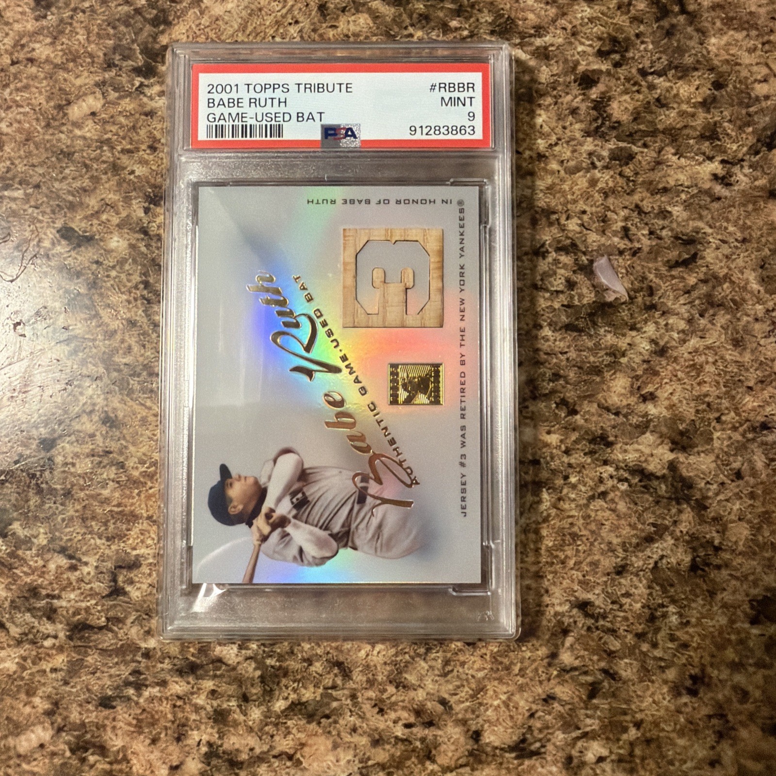 Babe Ruth 2001 Topps Tribute Bat Relics Game Used Bat Memorabilia #RBBR PSA 9