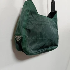 PRADA Green Nylon Quilted Shoulder Bag Adjustable Strap Authentic Vintage