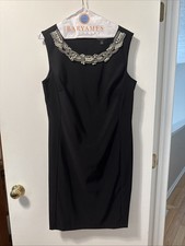 Connected Apparel Little Black Dress Size 12 Pearl & Bead Trim Retroglam Holiday