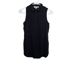 Olive & Oak Blouse Women's XS Black Button Up Tank Top Collared Shirt