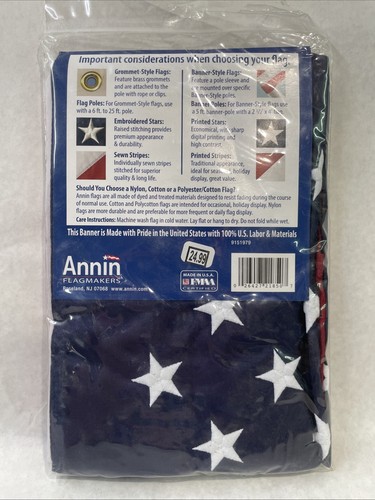 American USA Banner Flag Nylon 2.5’ x 4' Pole Sleeve Embroidered Stars All Weath - Picture 2 of 2