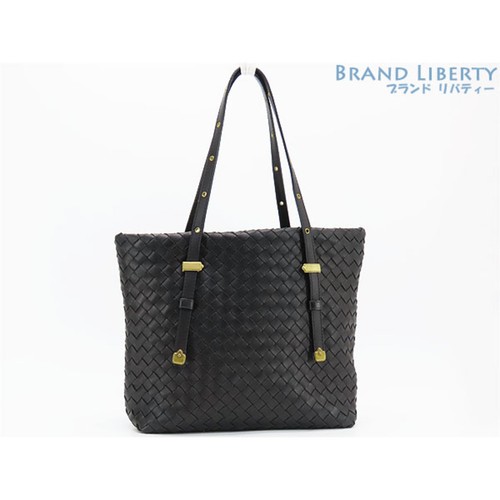Bottega Veneta Intrecciato Nappa Handbag Shoulder Tote Black Lamb Used LIBR-0