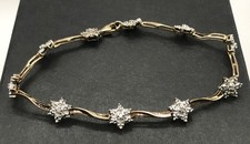 solid 9ct gold diamond cluster bracelet, 0.10CT, hallmarked, vintage. 7” (short)