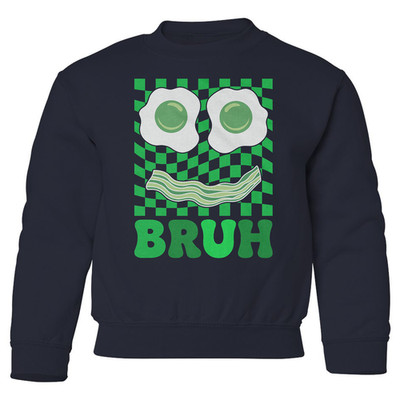 Bruh Funny Breakfast Face - St Patricks Day Humor YOUTH Crewneck Sweatshirt