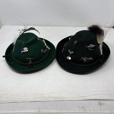 VTG Bavarian Green Wool Hats (2) Oktoberfest Alpine Austrian German Travel Pins