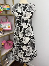 1960's Vanda Key West Fabrics Black & White Floral Shift Dress Vintage Size 10