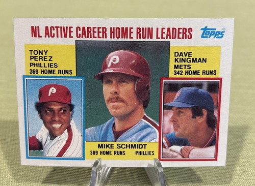 NL Active Career Home Run Leaders (Mike Schmidt / Tony Perez / Dave Kingman #703 1984 Topps card