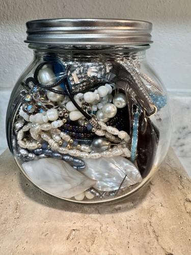 Mystery Jewelry Jar Lot - 2lb+ Mermaid Treasure Ocean Coastal Estate Costume Mix