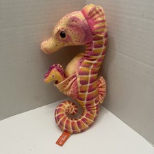 Wild Republic Orange Sea Horse Dad 12 Plush w/3 Babies In Pouch Stuffed Animal