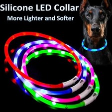 Silicone LED Dog Collar Rechargeable 3 Working Mode More Lighter Softer Max 70cm