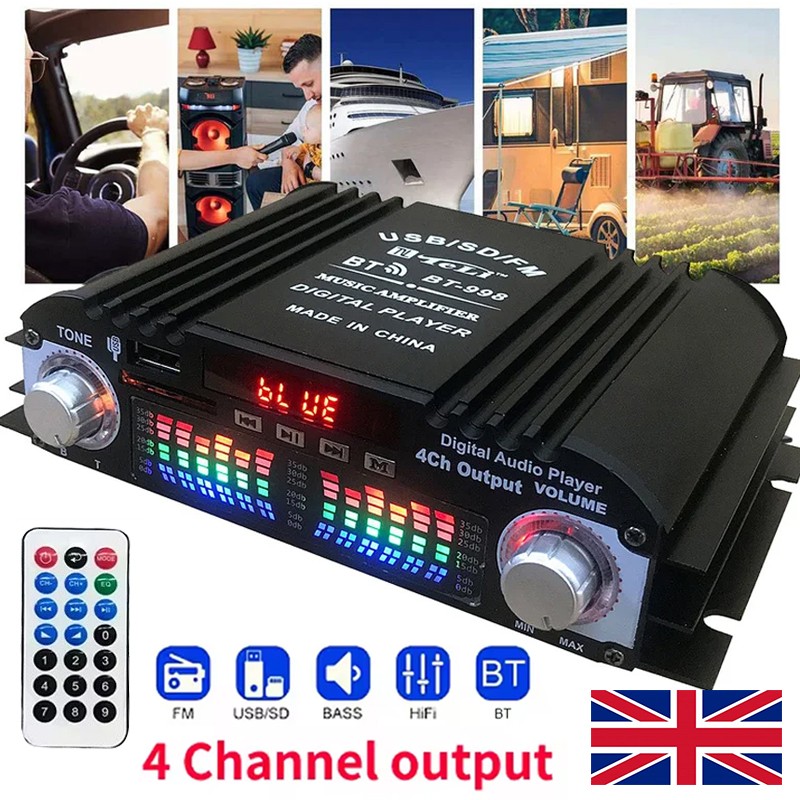 1600W Digital Power Amplifier Bluetooth Stereo HiFi Audio 4CH USB SD FM Remote P