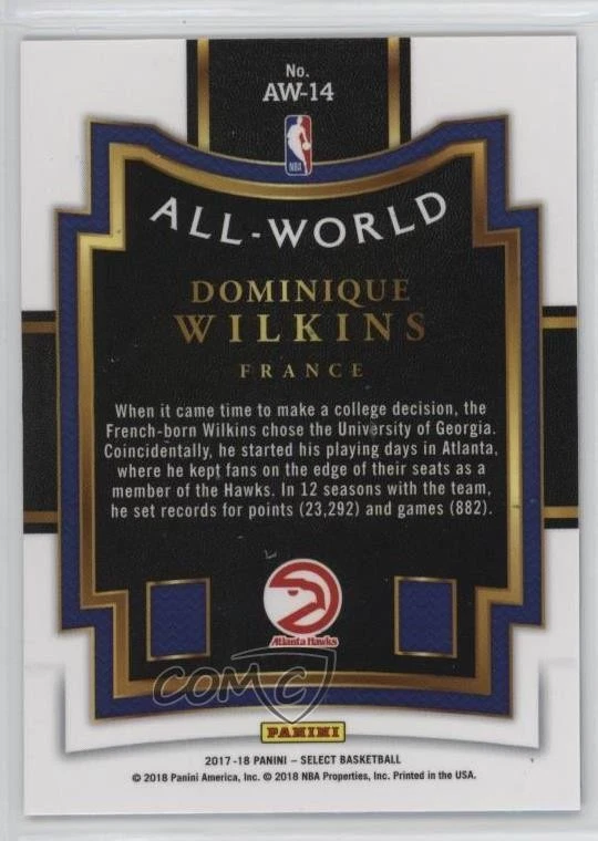 2017-18 Panini Select All-World Dominique Wilkins #AW-14 HOF - Image 2 of 2
